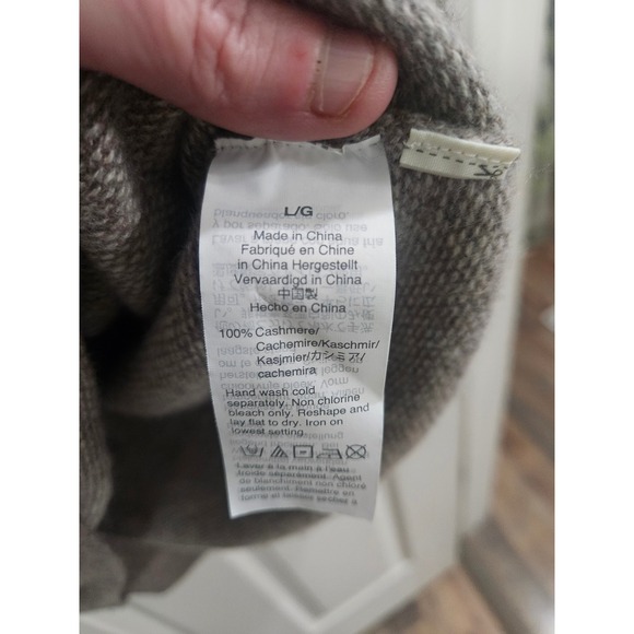 J.Crew 100% Cashmere Sweater Large Taupe Brown Birds Eye Knit Crewneck FLAWED - Picture 5 of 6